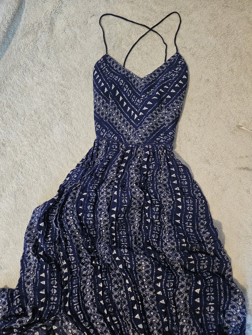 Southwestern Print Navy White M Slit Maxi Dress